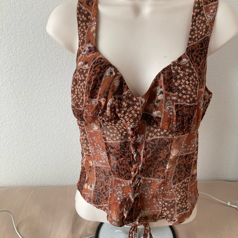 Chic Brown Women's Patchwork Blouse - image 2